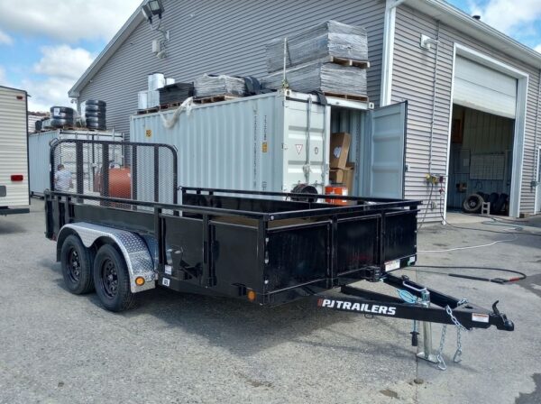 2024 PJ Trailers 7x14 7K Powder Coated Open Utility w/Rear Ramp Gate, Solid Metal Side Walls